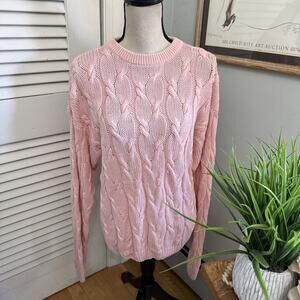 Vintage French Navy Sweater Womens XL Pink Chunky Cable Knit Pullover Retro 90s